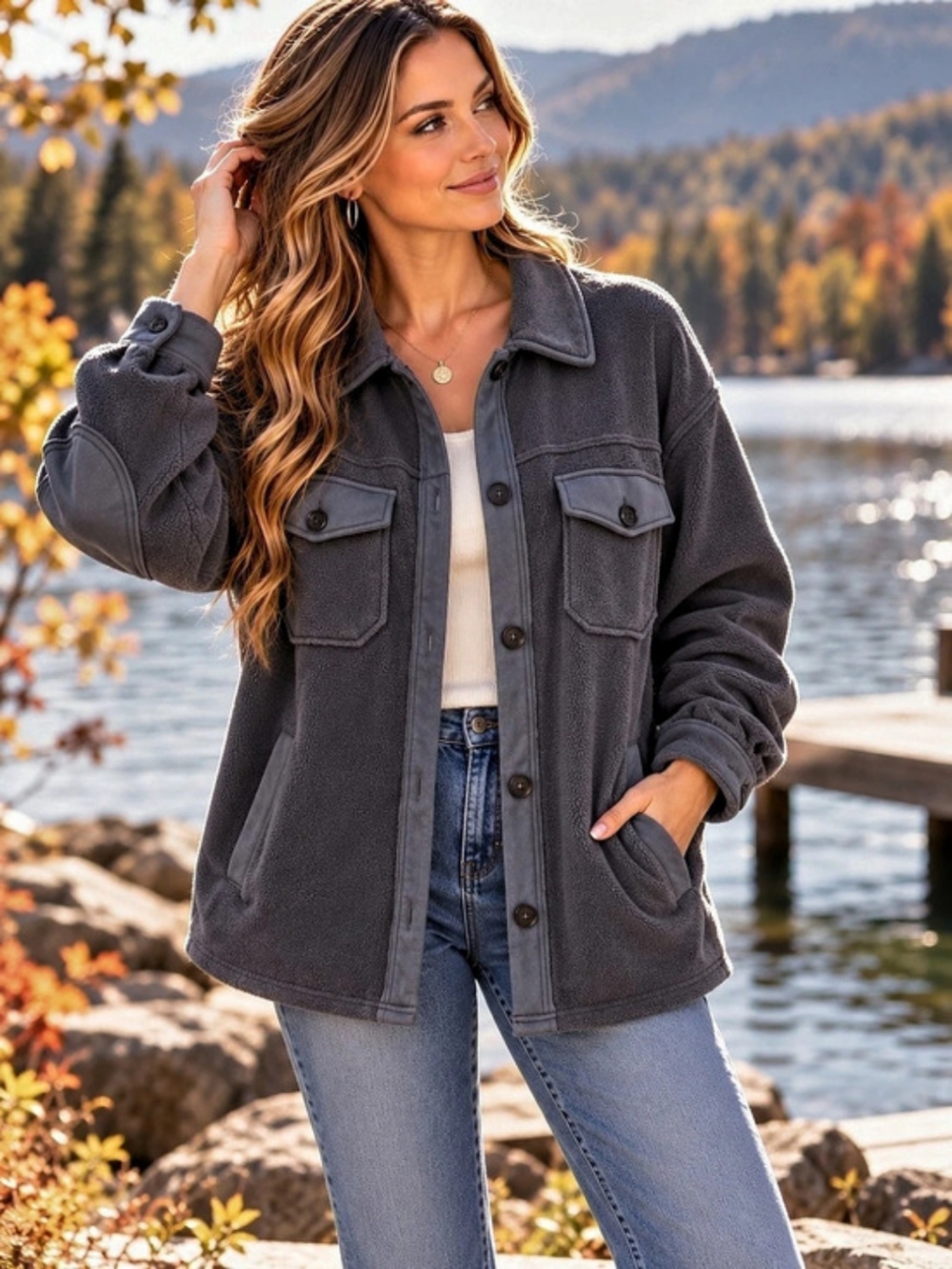 Gray Fleece Shacket Jacket Large Fleece Top Like New